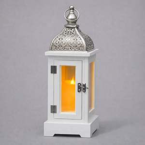 Lanterne élégante en métal blanc avec panneaux en verre, lumière de bougie chaleureuse, décoration classique et festive pour la maison, cadeau haut de gamme - Product Image 3