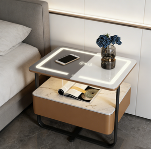 Mesa de Noche Inteligente con Carga Inalámbrica, Luz LED, Cajón con Cerradura Digital, Mueble de Dormitorio, Envío Rápido - Product Image 6