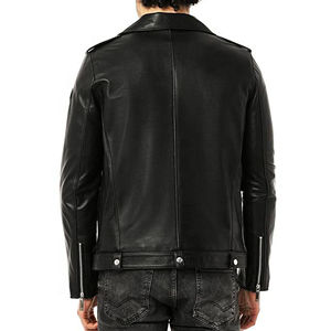 Veste de motard en cuir d'agneau véritable pour homme de qualité supérieure, col bomber zippé d'hiver avec deux poches, design de veste chez Nurak - Product Image 2