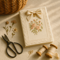 LABON Carnet Vintage Brodé Dentelle Florale A5, Journal Couverture en Tissu avec Nœud et Design Élégant pour Cadeau ou Écriture Quotidienne
