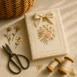LABON Vintage ricamato in pizzo floreale Notebook A5 copertina di stoffa diario con fiocco e Design elegante per la scrittura quotidiana del regalo - Product Image 6