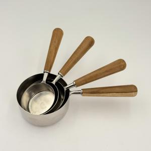 4-Piece Stainless Steel <b>Measuring</b> <b>Cups</b> Spoon <b>Set</b> with Wooden Handle for Kitchen Seasoning Milk Powder Coffee Bean Etc - Product Image 4