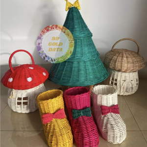 Handcrafted Rustic Vietnam <b>Wicker</b> Rattan Christmas Ornament Set Eco Friendly Holiday Tree Decoration Seasonal <b>Craft</b> Decor - Product Image 1
