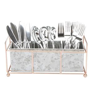 Soporte para cubiertos de 3 compartimentos con forma rectangular de metal galvanizado al por mayor para accesorios de mesa de cocina del hogar - Product Image 1