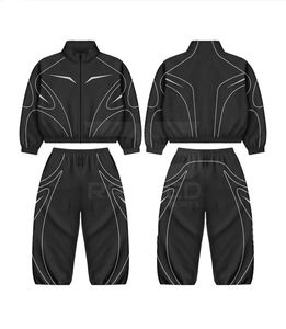 Survêtement coupe-vent tendance avec lignes réfléchissantes, pantalon et veste 100% nylon, vêtements décontractés, survêtement coupe-vent - Product Image 2