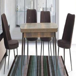 Ensemble de table à manger extensible avec 6 chaises, plateau en verre trempé moderne, pieds en métal, construction en aggloméré, écologique, durable, fait à la main - Product Image 1
