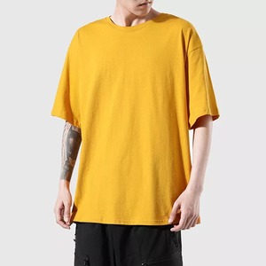 T-shirt pour hommes à épaules tombantes surdimensionné en gros, coton vierge lourd de 220g avec motif solide d'impression personnalisée - Product Image 5