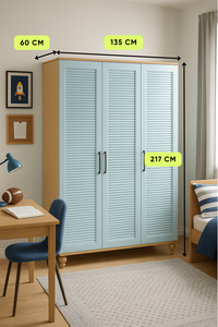 Armario Arion Kids de 3 Puertas en MDF Azul, Almacenamiento Organizado con Patas de Madera, Grande y Conveniente para Adolescentes - Product Image 3