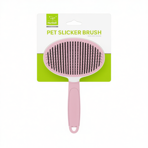 Brosse ovale autonettoyante à picots fins pour chien et chat, avec manche monocolore, pour l'élimination des poils morts – Vente en gros pour fabricants de produits de toilettage pour animaux - Product Image 3