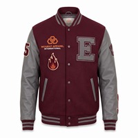 Blouson universitaire homme bordeaux gris avec patch flamme en chenille, manches en cuir véritable, personnalisable, style Letterman, OEM, respirant, coupe-vent