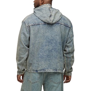 แจ็กเก็ตซิปยีนส์แบบมีฮู้ดของผู้ชายเสื้อแจ็คเก็ตยีนส์ฮิปฮอปผ้าฝ้าย100% กำหนดเองพิมพ์โลโก้ - Product Image 2