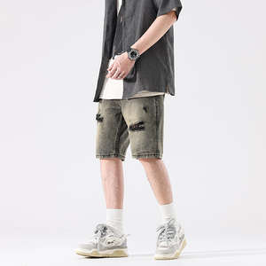 2025 Premium <b>Men's</b> Denim <b>Shorts</b> <b>with</b> <b>Pockets</b> Solid Pattern Eco-Friendly Hip Hop Style Plain Dyed New Casual <b>Shorts</b> - Product Image 4