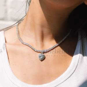 Coeur Forme Moissanite Brillant Coupe Hip Hop 14k Plaqué Or Blanc 925 Argent Cluster Pendentif Collier pour Femmes BUEBELLA BIJOUX - Product Image 1