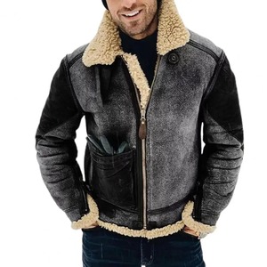 Men's Trendy Winter Coat with Warm Wool Fur Shearling Thickened Lapel Casual Fashion Canvas Clothes Sheep Skin Faux Leather - Product Image 1