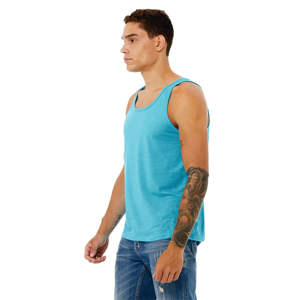 Side Seamed Retail Fit 100% Airlume Combed and Ring Spun Cotton 32 Single 4.2 oz Neon Blue Unisex Jersey Tank - Product Image 2