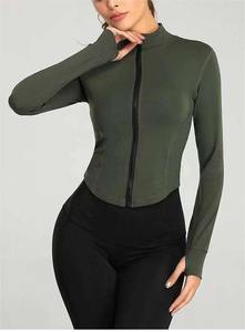 Veste de gymnastique personnalisée à col haut et coupe ajustée pour femmes respirante en nylon élasthanne motif solide deux poches avant zippées 1 ensemble de yoga - Product Image 4