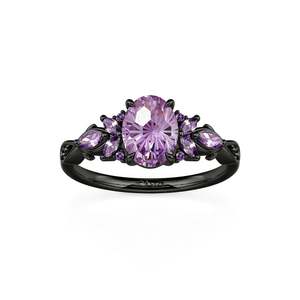แหวนหมั้นประดับเพชรเจลูเลีย แบล็ค วิน รูปวงรีสีม่วง - Product Image 3