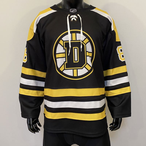 Jersey promocional de hockey sobre hielo para hombres, número de equipo personalizado, cierre de cordones elegantes, camisas estampadas a rayas de poliéster a la mejor venta - Product Image 1