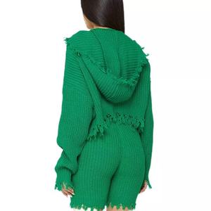 Pull tricoté à manches longues et fermeture éclair, haut taille haute, short, ensemble deux pièces pour femmes, nouvelle collection - Product Image 2