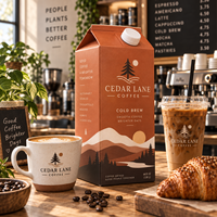 Cartons personnalisés AT PACK pour café à emporter, en carton alimentaire, avec bouchon à bec verseur pour boissons froides.