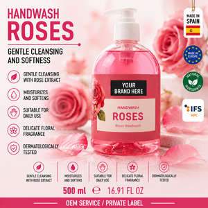 Savon pour les mains à la rose en marque privée 500ml OEM |   Savon pour les mains floral végétalien |   Espagne UE - Product Image 1