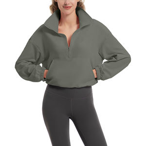 Sweat-shirt à demi-zip court pour femmes, pull à manches longues, haut en polaire doux décontracté pour un confort optimal, vêtements d'extérieur - Product Image 3