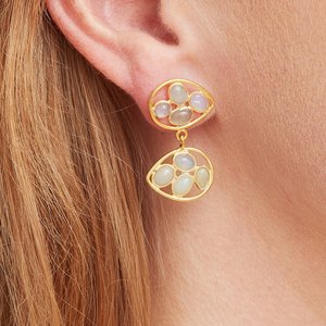 Nouvelles boucles d'oreilles pendantes doubles en opale naturelle plaquées or 18 carats en argent sterling 925 de style vintage pour mariage, bijoux fins - Product Image 5