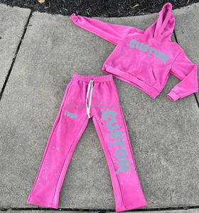 Survêtements personnalisés de haute qualité en coton éponge française pantalon de survêtement évasé et ensemble de sweat à capuche Streetwear ensemble de survêtements délavés à l'acide - Product Image 3