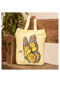 Sac fourre-tout en toile de polyester avec illustration de papillon Monarch, grand sac fourre-tout réutilisable écologique jaune et noir - Product Image 2