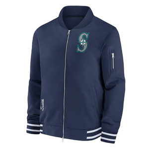 Chaqueta de bombardero acolchada ligera Chaqueta de Letterman vintage de satén con cremallera completa Cuello alto bordado Servicio OEM - Product Image 5