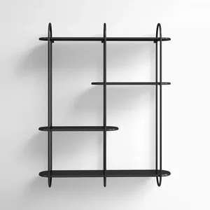Modern Design Wood Metal Frame Floating <b>Shelves</b> Elegant Wall Mounted Latest Decor for Living Room Cheap Price - Product Image 5