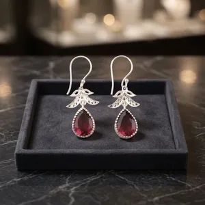 Women's 925 Sterling Silver <b>Garnet</b> Drop <b>Earrings</b> Classic Water Drop Bezel Set Dangle <b>Earrings</b> For Party - Product Image 1