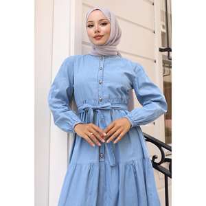 Robe en jean boutonnée de style décontracté bleu clair 19263 - Product Image 2