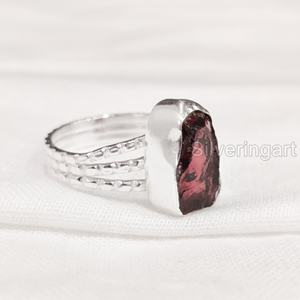 เครื่องประดับหินหยาบผู้หญิงแหวนโกเมนธรรมชาติพลอยดิบ janawuary birthary band doted เครื่องประดับปาร์ตี้925แหวนเงินสเตอร์ลิง - Product Image 3