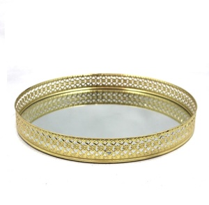 Glass and Iron Luxury Design Modern <b>Mirror</b> <b>Tray</b> Round Shaped Brass EPL Finished Metal <b>Tray</b> for Hotel & Restaurant - Product Image 6