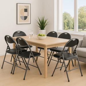 เก้าอี้พีวีซีสีดำ6ตัวขนาด44x48x78ซม. พับได้พร้อมกรอบโลหะสำหรับใช้ในร้านอาหาร - Product Image 3