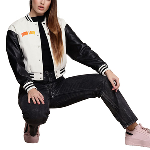 Veste universitaire en cuir pour femmes d'approvisionnement d'usine coupe confortable taille XL longue longueur conception personnalisée-disponible couleur noir et blanc - Product Image 4