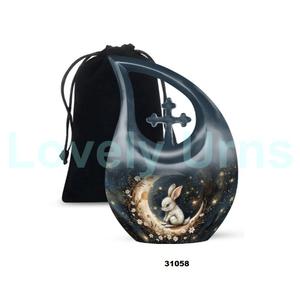 Urna de cremación conmemorativa Moonlit Fawn para cenizas humanas Urna cruzada de lágrima grande decorativa con bolsa de terciopelo gratis - Product Image 6