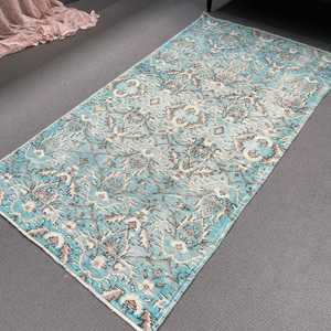 พรมวินเทจตุรกีขนาด 3.6x6.6 ฟุต พรมตกแต่ง พรมขนสัตว์โมร็อกโกสีน้ำเงินขาว - Product Image 5