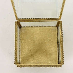 <b>Vintage</b> New Arrival Brass Frame Gold Finished Square Shape Clear Glass Beveled Glass Storage Keepsake Ring Jewelry Store <b>Box</b> Use - Product Image 6