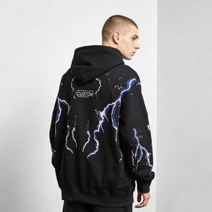 Sudadera con Capucha Casual para Hombre, Nueva, Moderna, con Estampado de Rayos Negros, Logotipo Personalizado, de Algodón, Estilo Urbano, Talla Grande - Product Image 3