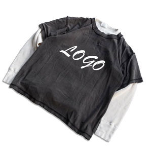 เสื้อยืดแขนยาวทรงโอเวอร์ไซส์แบบใหม่ ผ้าสองชั้น คุณภาพสูง รับสั่งทำ เสื้อยืดผู้ชาย - Product Image 4