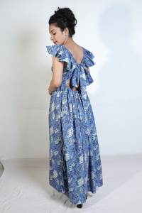 Vestido largo de flores con estampado floral para mujer, cuello de oreja de talla grande - Product Image 5