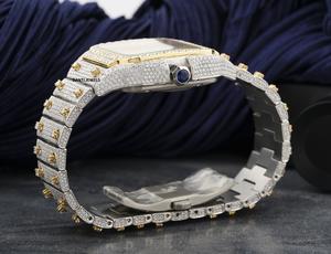 Montre de luxe en moissanite bicolore avec cadran romain, bijoux hip-hop haut de gamme, montre-bracelet en diamant - Product Image 5