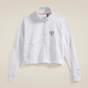 Top qualité femmes blanc épais polaire demi fermeture éclair pull vêtements de Tennis veste avec col montant et Logo brodé à vendre - Product Image 2