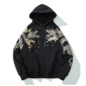 Sudadera con Capucha Bordada con Dragón Negro, Unisex, Estilo Oriental de Lujo, Sudadera Informal de Forro Polar Cálido, Sudadera con Capucha de Moda - Product Image 1