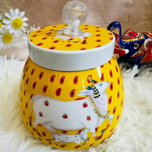 Tarro de Metal Pichwai, tarro decorativo colorido para regalos de devolución de boda, tarro de regalo de artesanía india para festivales y eventos - Product Image 1