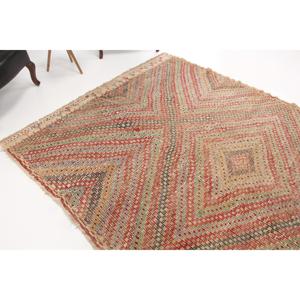 Vintage Rug 6.6x10.1 ft, <b>Red</b> Green Camouflage <b>Wool</b> Turkish Rug - Product Image 1