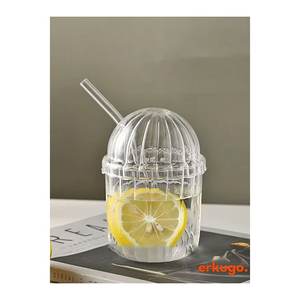 Vaso de Vidrio de Borosilicato Transparente Moderno ERKUGO, Apto para Lavavajillas, para Café Helado, con Tapa y Pajita - Product Image 5