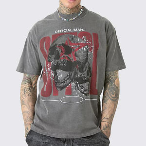 Camiseta Vintage de lavado ácido para hombre 260gsm 100% algodón ancho cuadrado corto recortado patrón sólido diseño en blanco de Bangladesh - Product Image 3